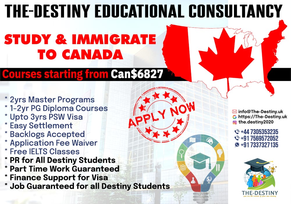 The-Destiny poster offering help to study and immigrate to Canada