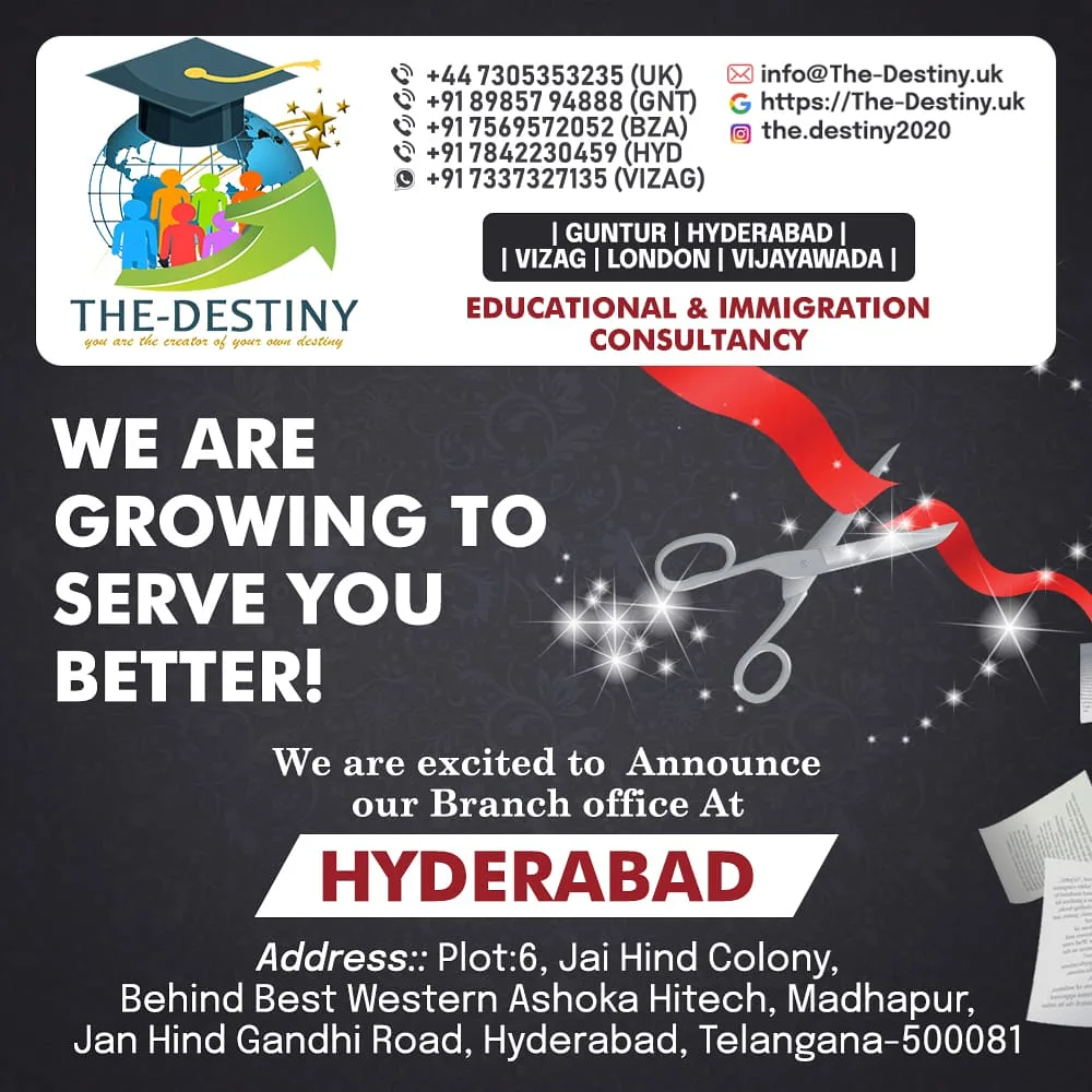 The-Destiny poster announcing new branch office at Hyderabad
